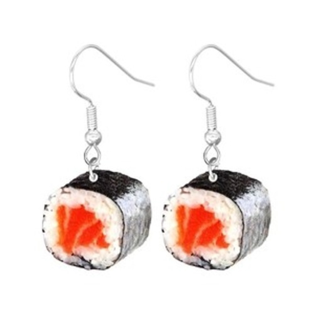 Sushi Roll‎ Dangle Earrings Salmon Maki Foodie Jewelry Japanese Cuisine Novelty
